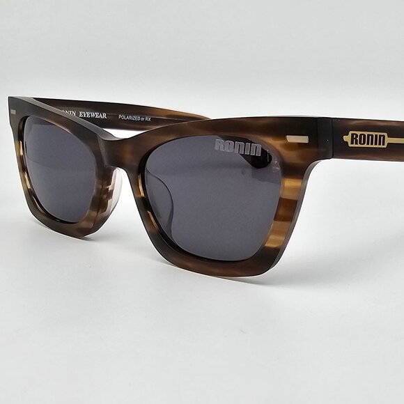 Ronin Eyewear Jupiter Matte Brown Stripe Frame Polarized Grey Lens Sunglasses main image 7